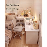 Bureau d'angle en bois pour étudiant, usage domestique, bureau d'écriture, bureau de chambre, bureau d'ordinateur mural en forme de L avec bibliothèque intégrée