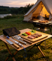 Ensemble de barbecue professionnel en acier inoxydable, outils en acier inoxydable pour l'extérieur et manches en bois, emballé dans un sac