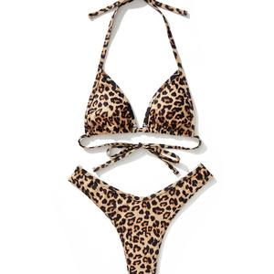 OUTPACE Bikini con Estampado de Leopardo para Mujer, Traje de Baño con Tanga Cruzada en Oferta, Trajes de Baño Plisados al por Mayor - Product Image 1