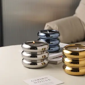 Wholesale Custom Nordic Style Living Room Bedroom Matte Gold Silver Scented Candle Jar Empty Ceramic Candle Jar