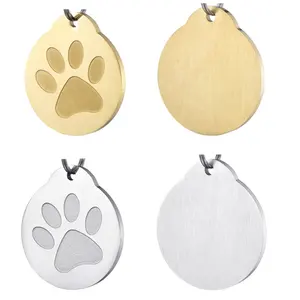 Benutzer definierte runde Form Blank Metall Hunde marke Pfote Edelstahl Haustier Name ID Platte 25mm