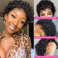 Pixie Cut cheveux humains 13x1 dentelle frontale perruques crépus bouclés court dentelle avant cheveux humains Bob perruques pour les femmes noires
