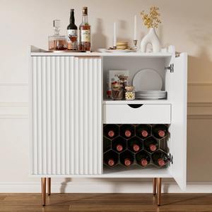 Modern witte koffiebar kast met wijnrek, lade en opbergruimte, witgouden sideboard bar kast voor thuis - Product Image 6