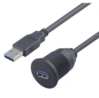 Câble USB 3.0 blindé tressé à un seul port, mâle vers femelle, à montage encastré pour voitures, camions, bateaux, motos