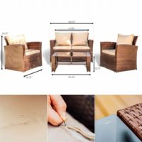 Mobilier d'extérieur sur mesure 4 pièces en osier, cadre en acier, jardin, balcon, café, jardin, rotin, patio, canapé, table et chaises, vente en gros