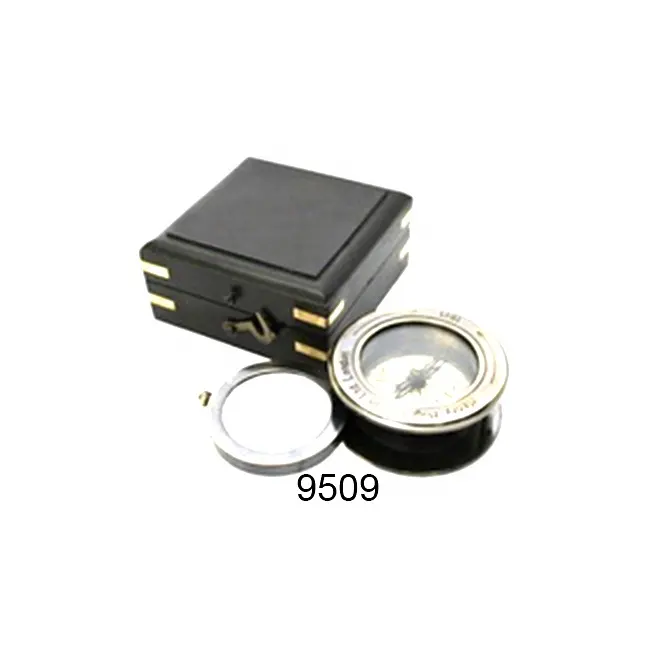 Brass Handmade Compass With Magnifier In Black Wooden Box Indian Manufacturer And Exporters