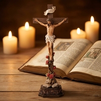 Statues religieuses personnalisées en résine : Jésus debout avec croix pour église, maison, prière, décoration catholique