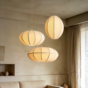Lustre en tissu de style vintage, ovale, E27, lampe à économie d'énergie, éclairage pour salon, chambre à coucher, salle à manger - Product Image 1