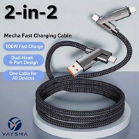 Câble de charge rapide rotatif 4-en-1 en alliage de zinc tressé 100W, 1,2 m, 2-en-2, cordon de données multi-interface pour iPhone, Android, ordinateur portable