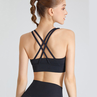 Soutien-gorge de yoga personnalisé en nylon et élasthanne respirant, à maintien élevé, avec logo simple sur le devant et dos croisé, imprimé, sans coutures, style crop top