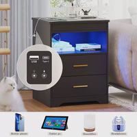 Table de chevet intelligente personnalisable avec tiroirs, compartiment caché verrouillable, charge sans fil, capteur et éclairage LED