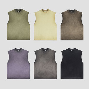 เสื้อยืดผู้ชายผ้าฝ้าย100% 250GSM เสื้อยืดแขนกุดวินเทจผ้าอะซิดซัก - Product Image 2