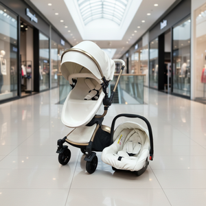 Poussette 3 en 1 pour enfant avec rotation à 360 degrés, poussette haute pour enfant, poussette pour bébé OEM, poussette 3 en 1 en cuir PU - Product Image 2