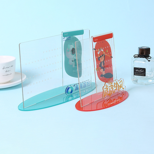 Customized Calendar UV Printing Calendar Personalize Cartoon Figure Transparent Acrylic Standee Anime Cartoon Week Table Stand