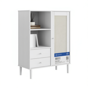 ตู้ห้องนั่งเล่นเซนจาไวท์ 35.4x15.7x44.1 นิ้ว ดีไซน์สไตล์สแกนดิเนเวียนทันสมัยลายหวาย พร้อมลิ้นชัก 2 ช่องและชั้นวางของ - Product Image 1