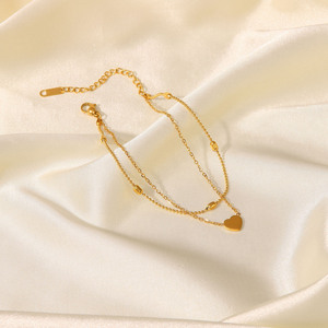 Cavigliera Estiva <span class=keywords><strong>in</strong></span> Stile Bohémien Raffinato, Acciaio Inossidabile con Catene Placcate <span class=keywords><strong>in</strong></span> Oro 18K, Forma a Cuore Unisex - Product Image 2