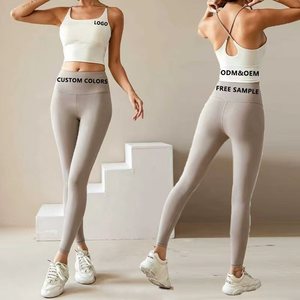 Ensemble de yoga effet seconde peau avec logo personnalisé, 2 pièces pour femme : soutien-gorge de sport à bretelles et leggings taille haute, vêtements de sport pour la gym et le fitness - Product Image 1
