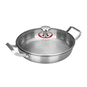 Ti Yukihira Pot Hammered Stainless Steel Frying <b>Pan</b> Double Handle Round Flat Bottom Durable For Stir Fry Grilling Steak - Product Image 2