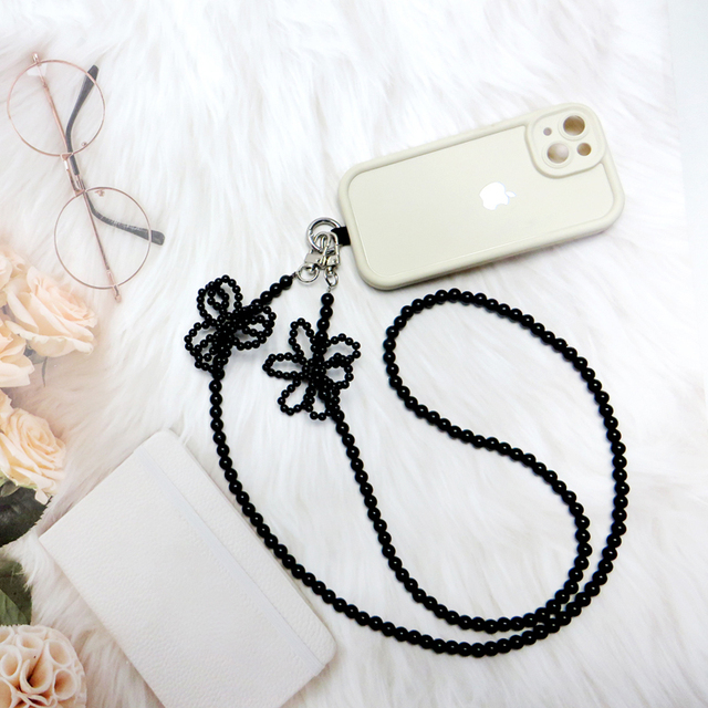 Crossbody Phone Strap with Detachable Lanyard - Beaded Phone Case Pendant Crossbody Chain and Pearl Flower Phone Charm