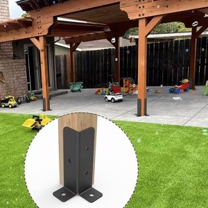 <span class=keywords><strong>Base</strong></span> d'ancrage réglable pour poteaux de terrasse, support de clôture demi-colonne robuste noir pour rénovation - Product Image 2