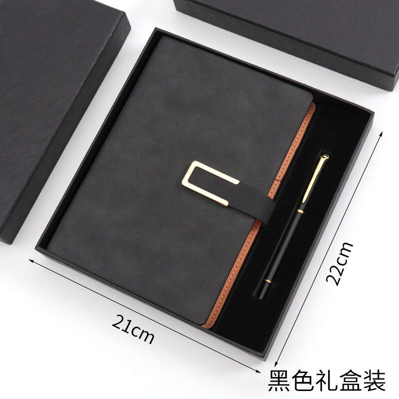 Ensemble noir de boîte de cadeau de carnet de peau de mouton