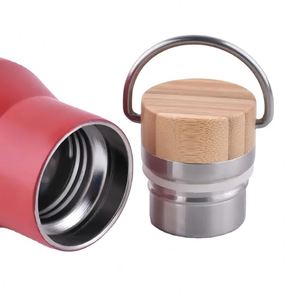New Design 600ml Carrying Stainless Steel Reusable Drink Water Bottle With Metal Handle <b>Thermos</b> Water Bottles with Bamboo Lid - Product Image 2