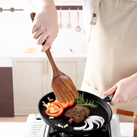 Ensemble de cuisine en bois de teck, spatule en bois massif, fourchette, pot antiadhésif, ustensiles de cuisine en bois d'acacia, spatule à long manche, spatule à légumes