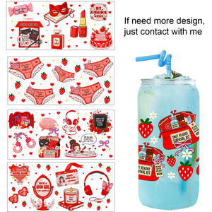 SECRET SMUT GIRL 主题 UV DTF 印刷贴纸批发定制设计师 Uvdtf 转印 16oz Uv Dtf 玻璃杯杯套 - Product Image 1