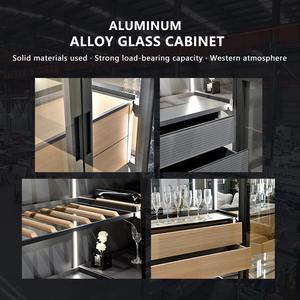 Vitrine en verre avec éclairage <span class=keywords><strong>LED</strong></span> |   Armoire à vin en aluminium avec étagères et tiroirs |   Vitrine moderne en verre - Product Image 6