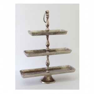Hot Aluminum Nickel Plated Classic Rectangle <b>3</b> <b>Tier</b> <b>Cake</b> <b>Stand</b> Antique Unique Design Raw Finished <b>3</b> <b>Tier</b> <b>Cake</b> <b>Stand</b> Multi Layer - Product Image 1