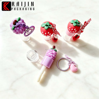 Tubes de brillant à lèvres mignons, contenants vides pour huile à lèvres avec tête de poupée, embouts en silicone motif raisin et fraise