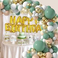 Set de 114 Globos de Látex en Verde Salvia, Dorado, Blanco, Naranja y Cromo Metálico