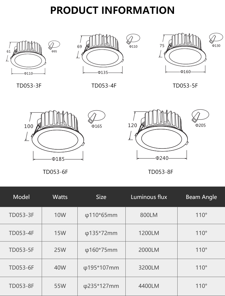 High Brightness Ceiling Lighting Indoor Dimmable Waterproof IP54 Recessed Light 25W LED Downlight