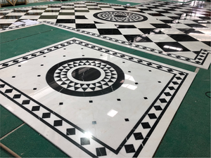 Medaglioni in Marmo Nero Marquino con Motivo a Piastrelle per Pavimento, Taglio a Idrogetto - Product Image 6