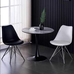 Modern Round <strong>Tulip</strong> Side <strong>Table</strong> Black Metal Base and Stone Top for Kitchen Dining Room Hotel or Apartment Furniture - Product Image 2