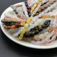 Manik-manik Oval Kristal Agate Alami Semi-berharga, Manik-manik Berbentuk Beras yang Dipoles, Manik-manik Lepas, Bahan Setengah Jadi untuk Perhiasan DIY