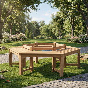 Banco Cuadrado Moderno de Teca con Respaldo, Muebles Duraderos de Madera Sólida para Patio y Parque - Product Image 5