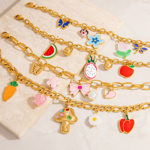 Bracelet en acier inoxydable avec breloque fruit, chaîne claviculaire couleur or 18 carats avec pendentif perle et pitaya, idéal pour un cadeau - Product Image 1