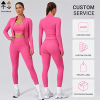 Ensemble de yoga 3 pièces pour femmes avec veste zippée 220GSM, tissu extensible haute performance, séchage rapide, nylon et élasthanne, tenue de sport