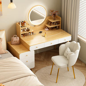 Toeletta Multifunzione di Design Moderno Nordico Ecosostenibile in MDF per Camera da Letto e Hotel con Specchio Illuminato - Product Image 3