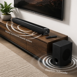 Barre de son sans fil 2.1 canaux ETISTAR en bois avec télécommande pour système stéréo surround 3D Home Cinéma - Product Image 4