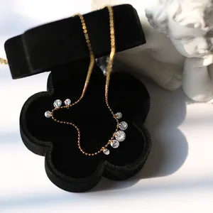 Personalized Stainless Steel Light Luxury Dewdrop Zircon Flash Crystal Necklace 18k Gold Plated White Cz Necklace For Women