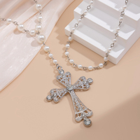Chaîne de perles de perles en couches séparables avec grands colliers pendentif croix pour femmes à la mode dame accessoires de mariage bijoux de mode