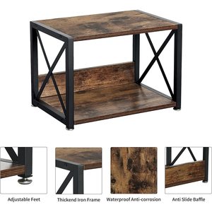Iron And Wood Storage Rack 2 Tier <b>Desktop</b> Organizer Natural Wood Color Rectangle Standing Type Office Use - Product Image 5