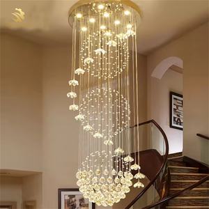 Benutzer definierte große Gold moderne Kristall Kronleuchter LED Treppe Hotel Esszimmer Pendel leuchten - Product Image 1