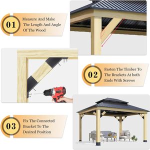 Kit de pergola d'<span class=keywords><strong>angle</strong></span> en acier avec support d'<span class=keywords><strong>angle</strong></span> à 45 degrés pour l'installation DIY des kits de toit de gazebo - Product Image 6