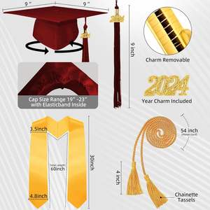 タッセルトッパーサッシセット卒業ドレスレッド大人用卒業ガウン卸売り2025年 - Product Image 4