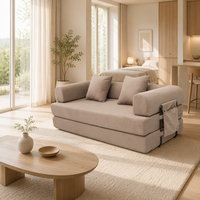 Canapé-lit chaise longue moderne et minimaliste à trois places, sans structure, en tissu velours côtelé, avec un design carré et assise profonde ; Salons