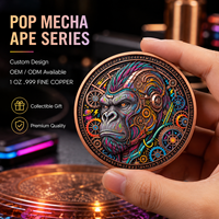 Pièce de monnaie Bionic Gorilla en cuivre pur 999 de 5 oz, 3D en relief, colorée UV, effet proof-like, Art Cybernetique du Roi de la Force Primaire