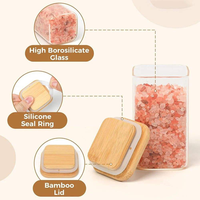 12 pots à épices en verre écologiques, compatibles lave-vaisselle, avec couvercles en bambou, 8 oz, carrés, résistants à la chaleur, en borosilicate, pour le stockage des aliments